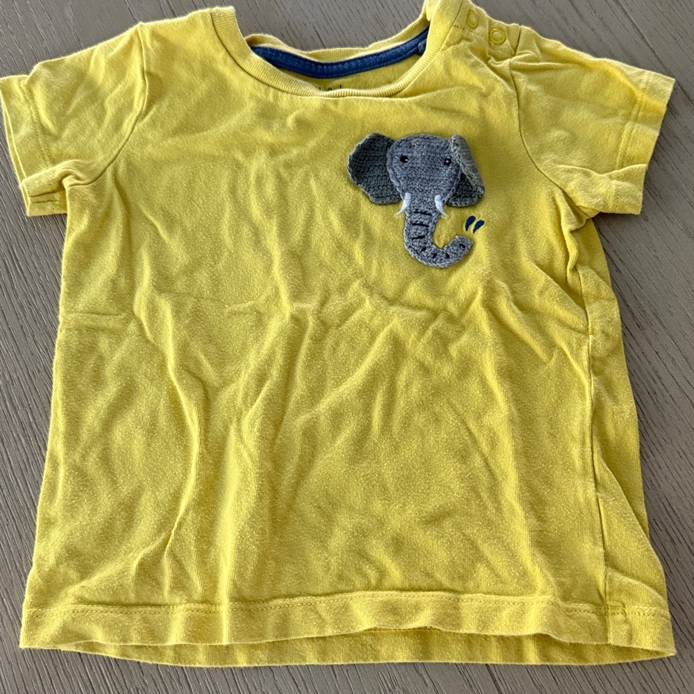 Baby Boden Yellow T-Shirt with Elephant Appliqué
